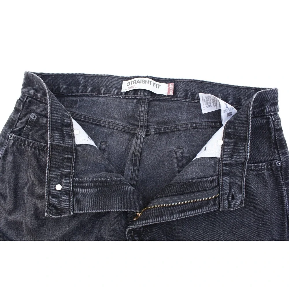 Levis 505 Black Denim Jeans Mens‎ Size 34 x 30 Classic Straight Fit Cotton